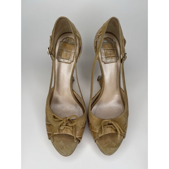 Vintage Dior Raf Simons 38.5 Beige Leather Suede Platform Heels - Picture 3 of 16